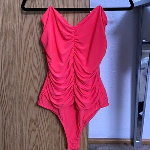 Camila Ruched Bodysuit - Neon Pink
